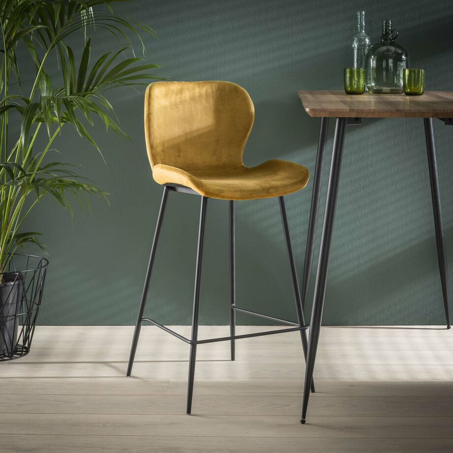 Barstoel 'Gael' Velvet, kleur Goud (zithoogte 67cm) afbeelding 1
