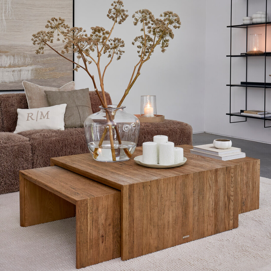 Rivièra Maison Salontafel 'Sant Mateu' Eikenhout, Set van 3 stuks afbeelding 