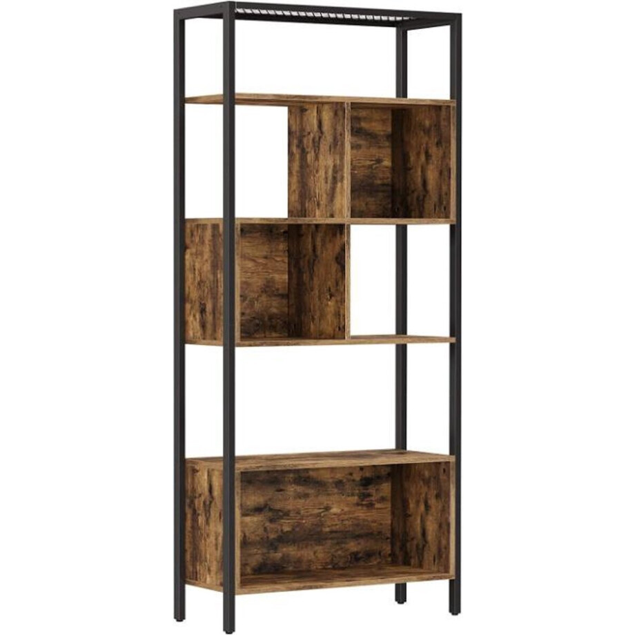 MIRA Home - Boekenkast - Vakkenkast - 5 lagen - Industrieel - hout/metaal - Bruin/zwart -74x29.6x170 afbeelding 1