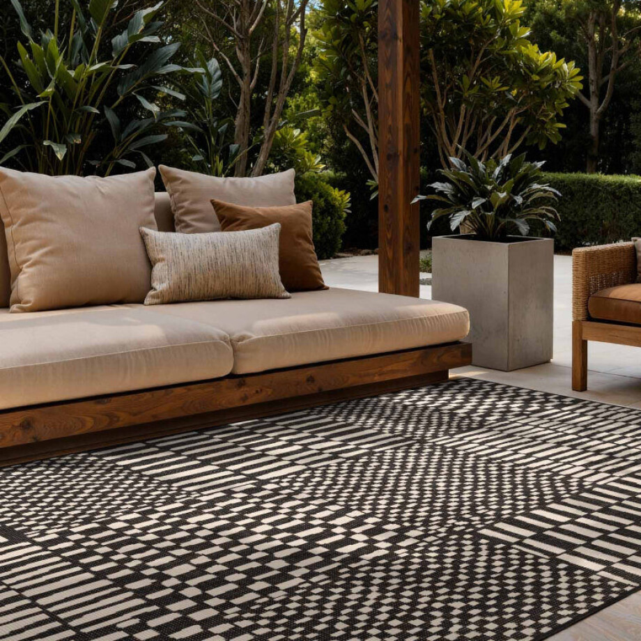 Vloerkleed Barkham Rechthoekig - Zwart Wit 230x160cm - Polypropyleen - Dekbed-Discounter.nl afbeelding 