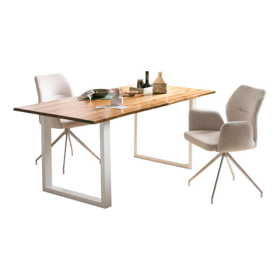 Artistiq Eettafel 'Anissa' Acaciahout en metaal, 160 x 90cm, kleur Wit afbeelding 1