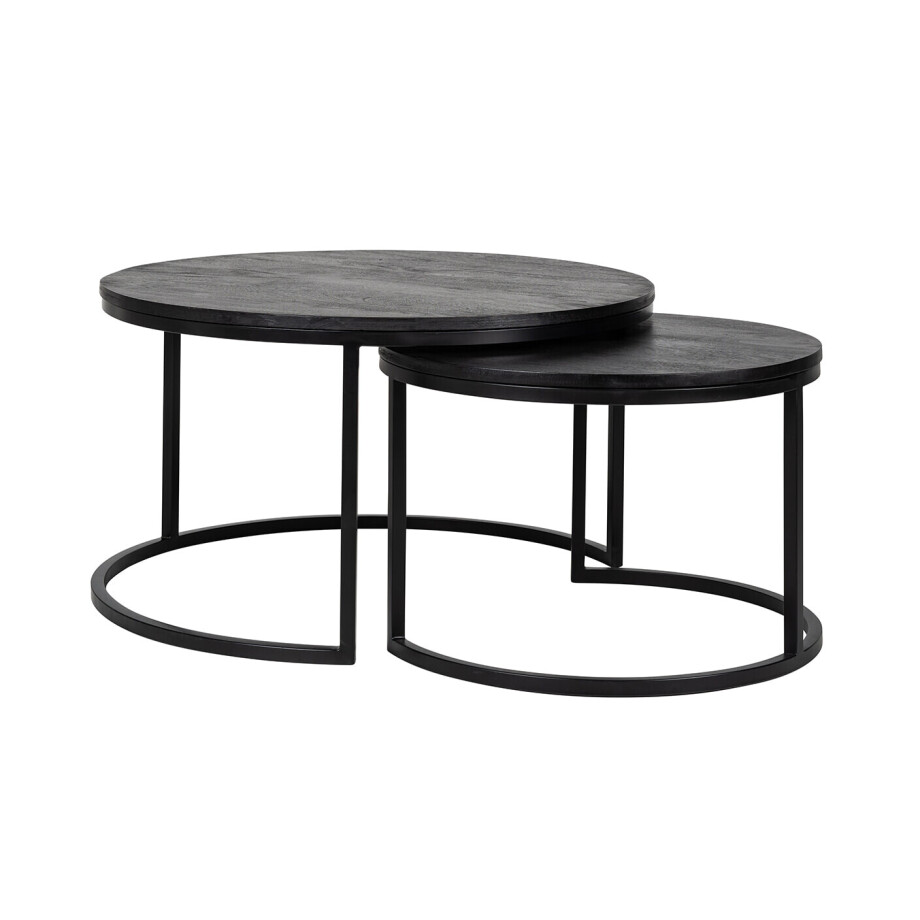 Richmond Ronde Salontafel 'Catana' Set van 2 stuks, mangohout, kleur zwart afbeelding 1