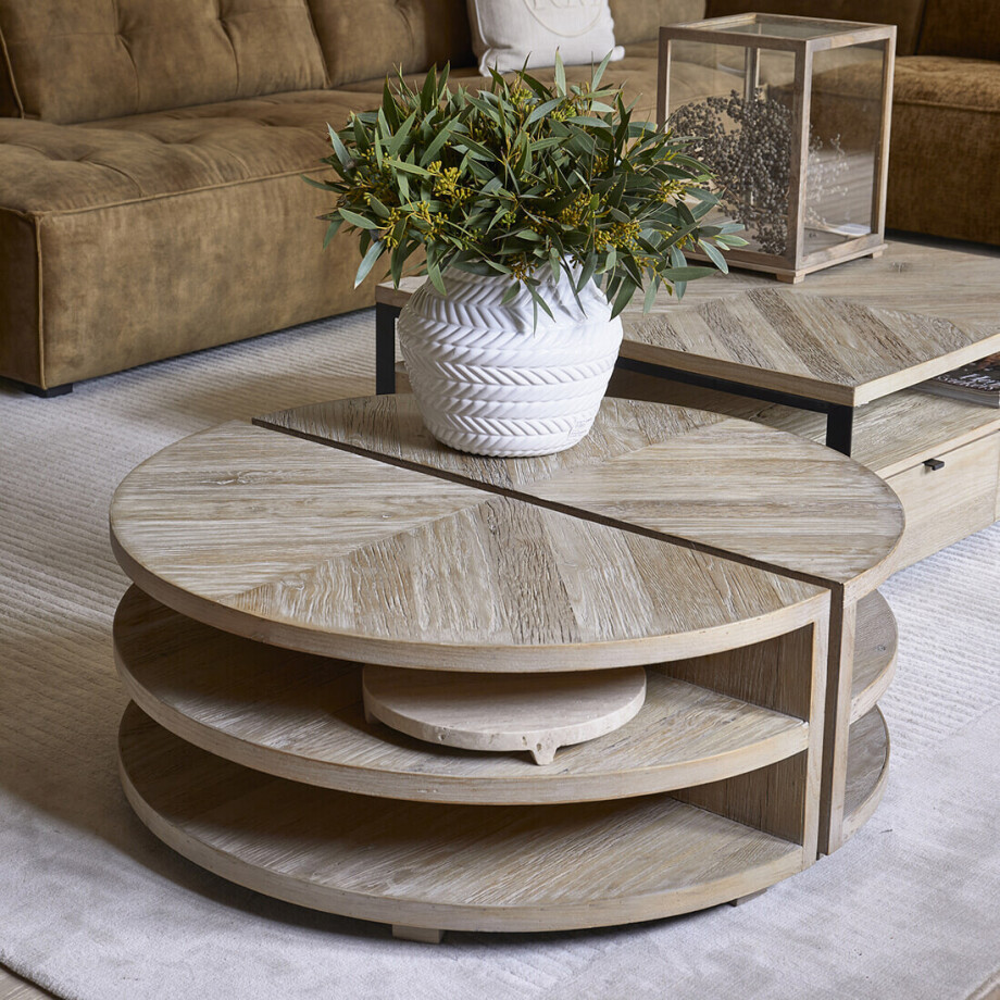 Rivièra Maison Ronde Salontafel 'Milan' Eikenhout, Set van 2 stuks afbeelding 