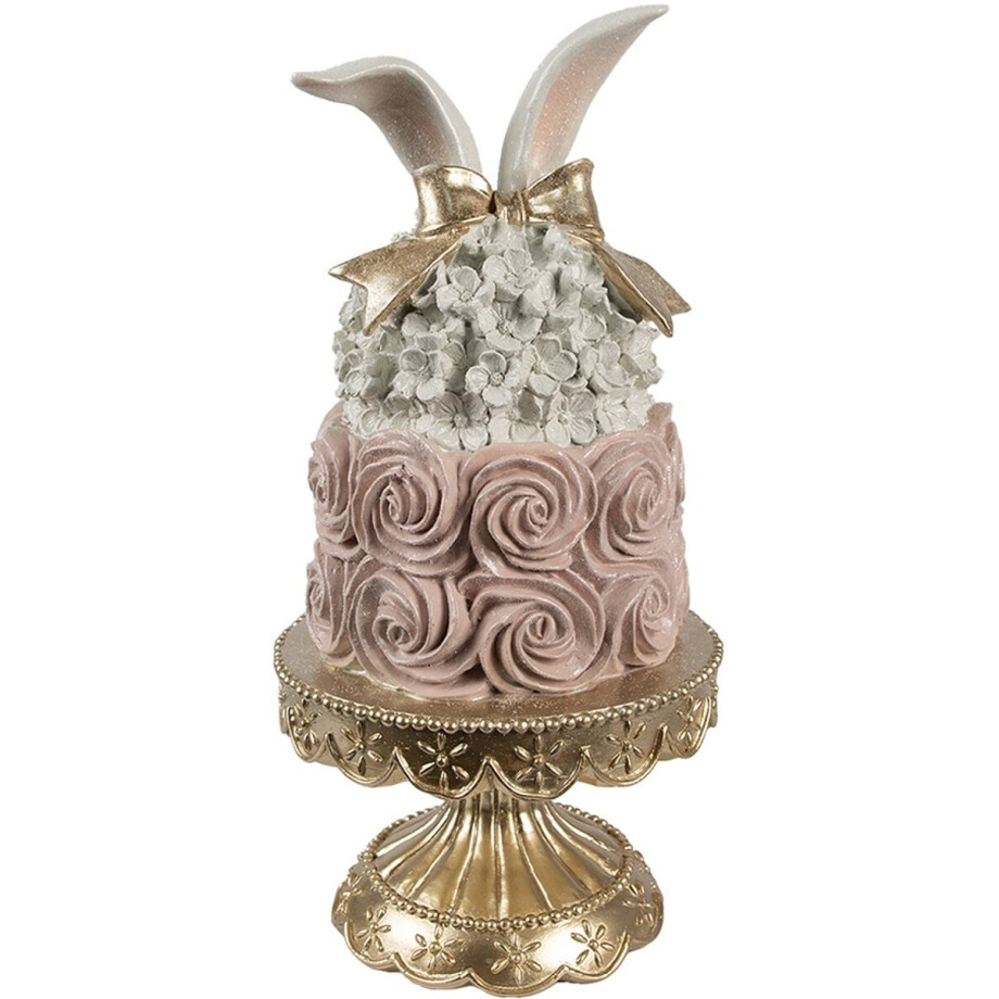 Clayre & Eef Decoratie Beeld Taart Ø 17x35 cm Wit Roze Kunststof afbeelding 1