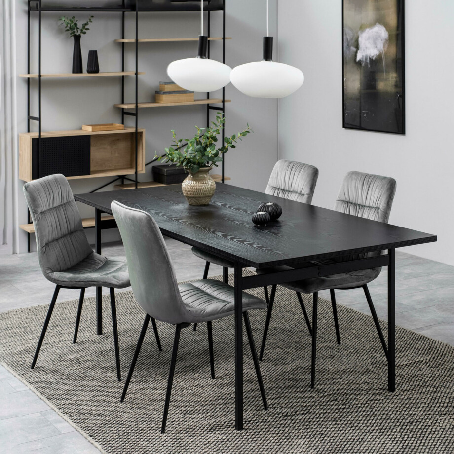 Bendt Eettafel 'Mick' 200 x 90cm, kleur Zwart Bendt Eettafel 'Mick' 200 x 90cm, kleur Zwart afbeelding 1