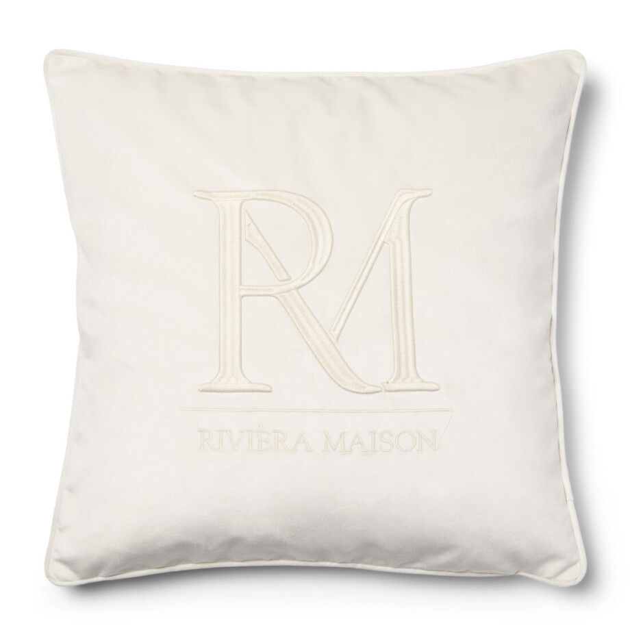 Kussenhoes RM Monogram Velvet, Wit 50x50 afbeelding 1