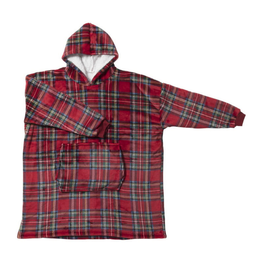 Oversized hoodie kerst ruit - rood - one size afbeelding 