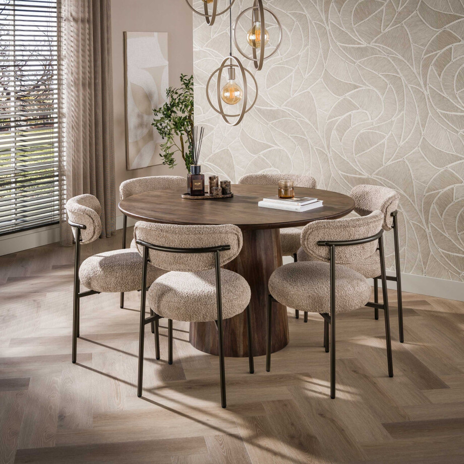 Eettafel Central rond 130 cm Massief acacia bruin Eettafel Central rond 130 cm Massief acacia bruin afbeelding 1