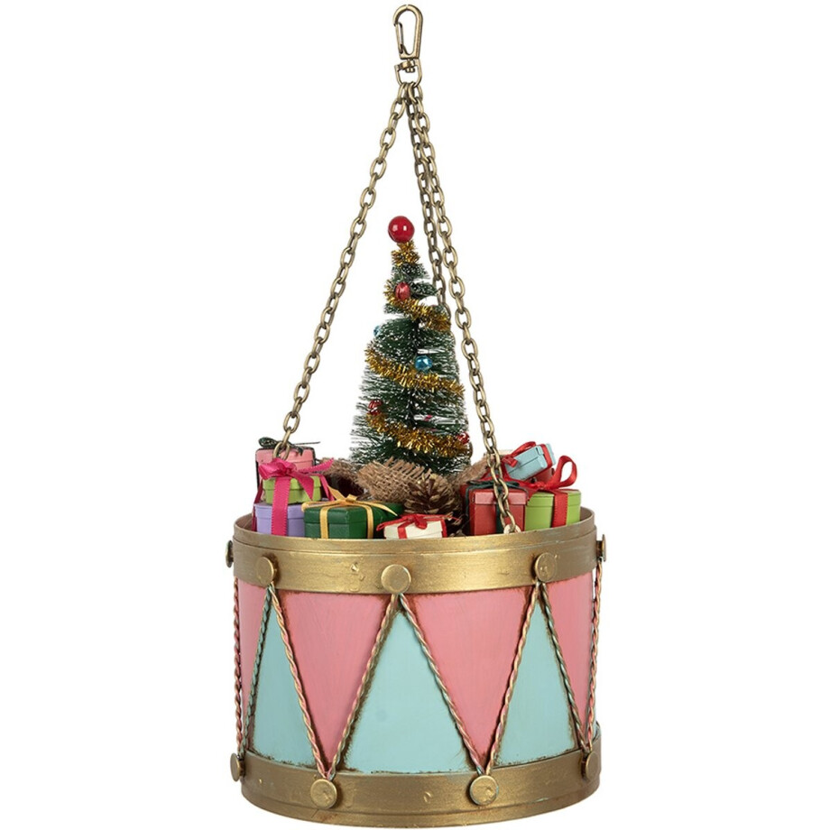 Clayre & Eef Decoratie Beeld Trommel Ø 17x25/37 cm Roze Blauw Metaal afbeelding 1