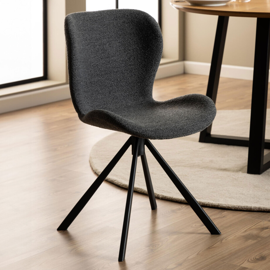 Bendt Draaibare Eetkamerstoel 'Olle' Bouclé, kleur Antraciet Bendt Draaibare Eetkamerstoel 'Olle' Bouclé, kleur Antraciet afbeelding 1