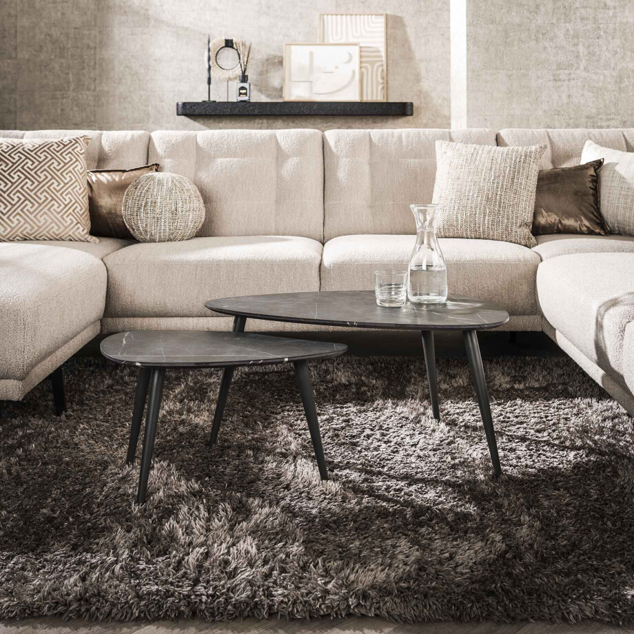 LifestyleFurn Organische Salontafel 'Kora' Set van 2 stuks, Keramiek look afbeelding 1