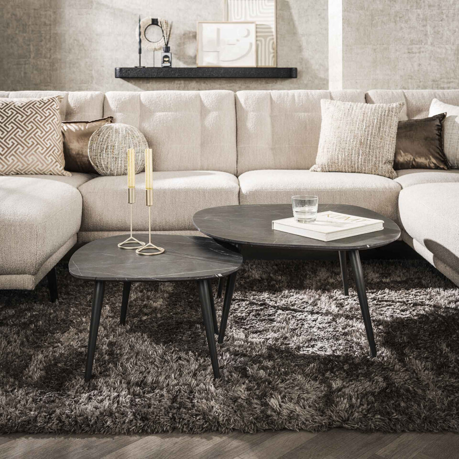 LifestyleFurn Organische Salontafel 'Kora' Set van 2 stuks, Keramiek look afbeelding 1