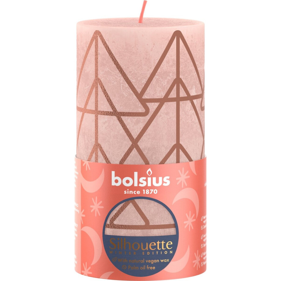 Bolsius Stompkaars Rustiek Print Kerstboom Misty Pink - 13 cm / ø 7 cm afbeelding 1