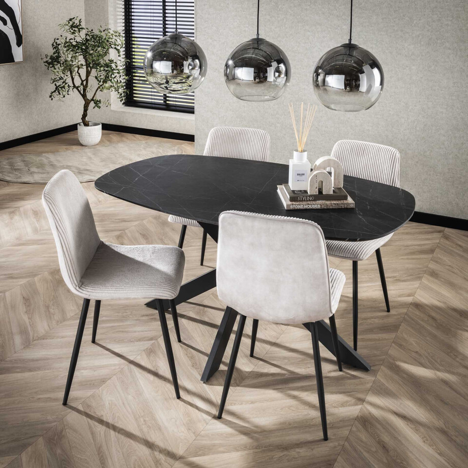 LifestyleFurn Deens Ovale Eettafel 'Majid' Keramieklook, 150 x 90cm afbeelding 1