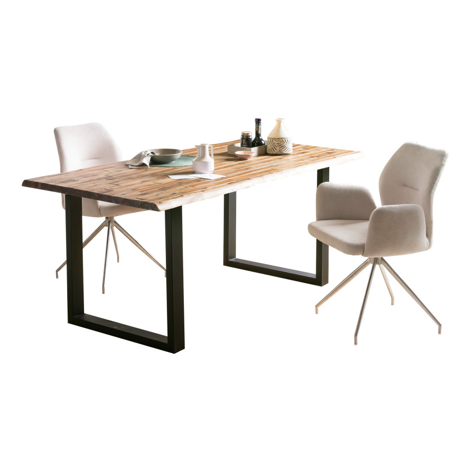 Artistiq Eettafel 'Radhika' Acaciahout en metaal, 120 x 80cm, kleur Zwart afbeelding 1