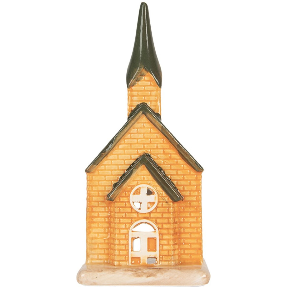 Clayre & Eef Waxinelichthouder Huis 9x8x21 cm Oranje Keramiek afbeelding 1