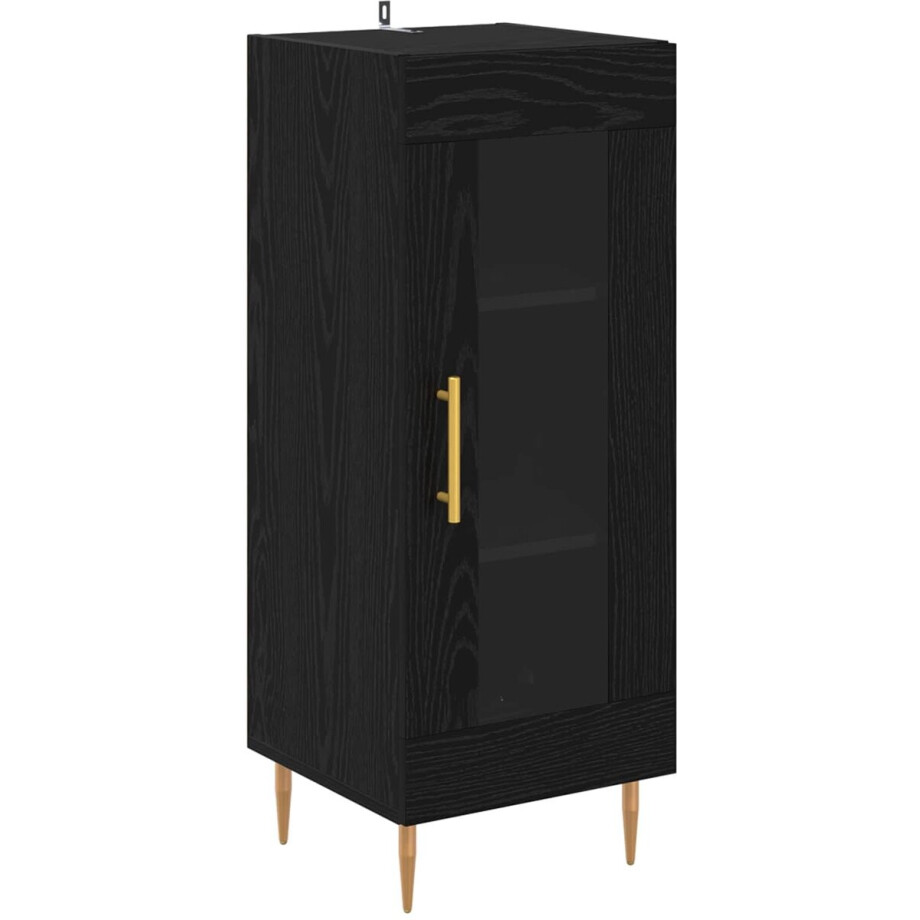 vidaXL - Dressoir - Zwart - eiken - 34 - x - 34,5 - x - 90 - cm - Bewerkt - hout afbeelding 1