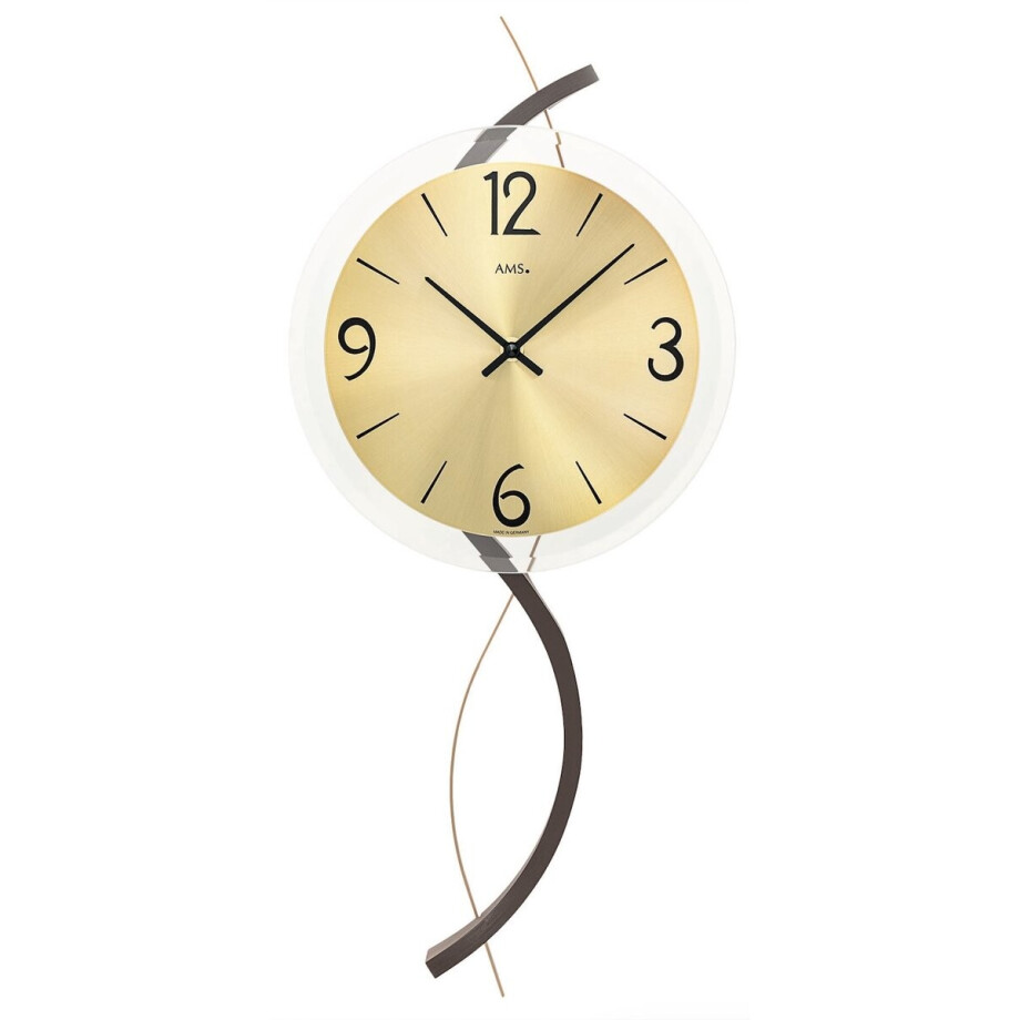 AMS Wandklok 54x23x7 cm Hout • Massief houten kast 9719 - mooie klok voor aan de wand / modern design afbeelding 1