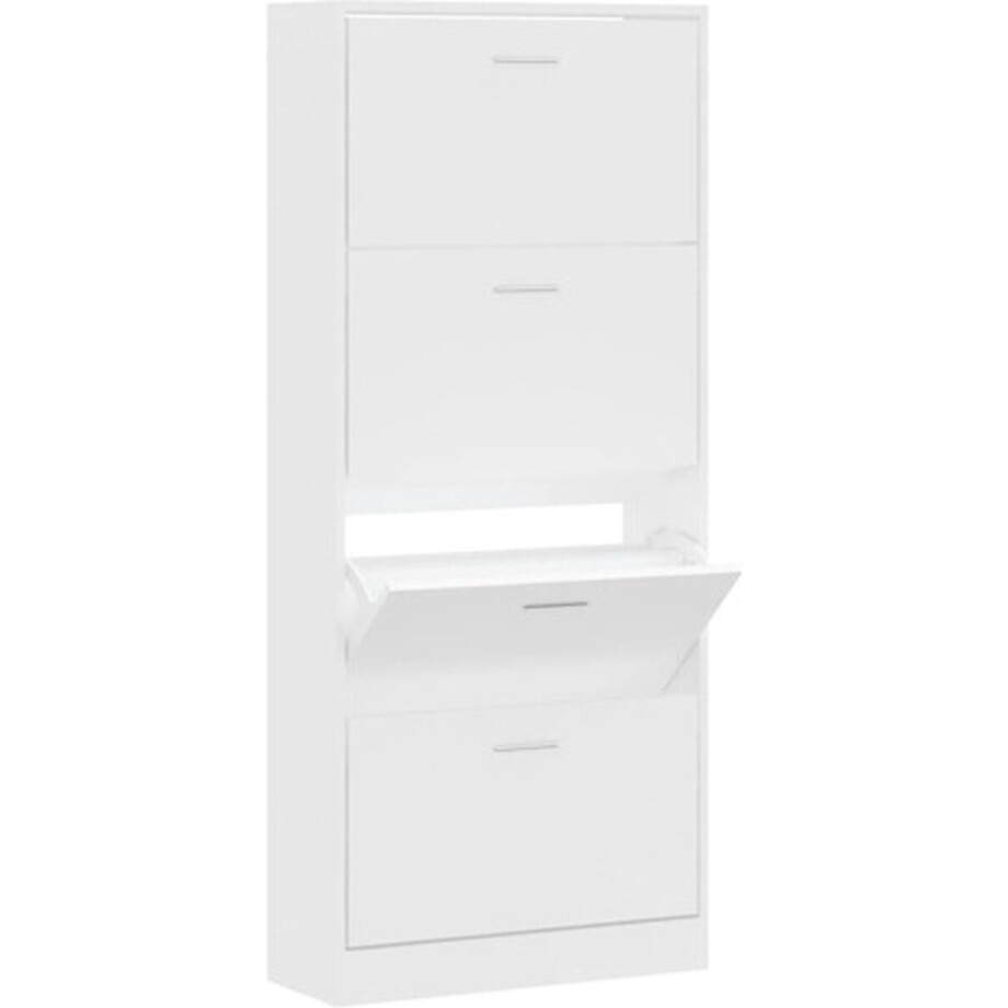 vidaXL - Schoenenkast - 63x24x147 - cm - bewerkt - hout - wit afbeelding 1
