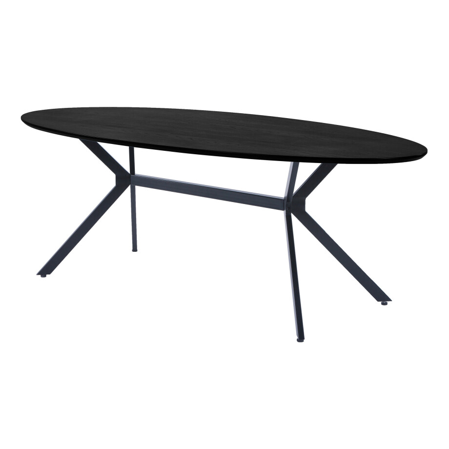 WOOOD Ovale Eettafel 'Bruno' 220 x 100cm, kleur zwart WOOOD Ovale Eettafel 'Bruno' 220 x 100cm, kleur zwart afbeelding 1
