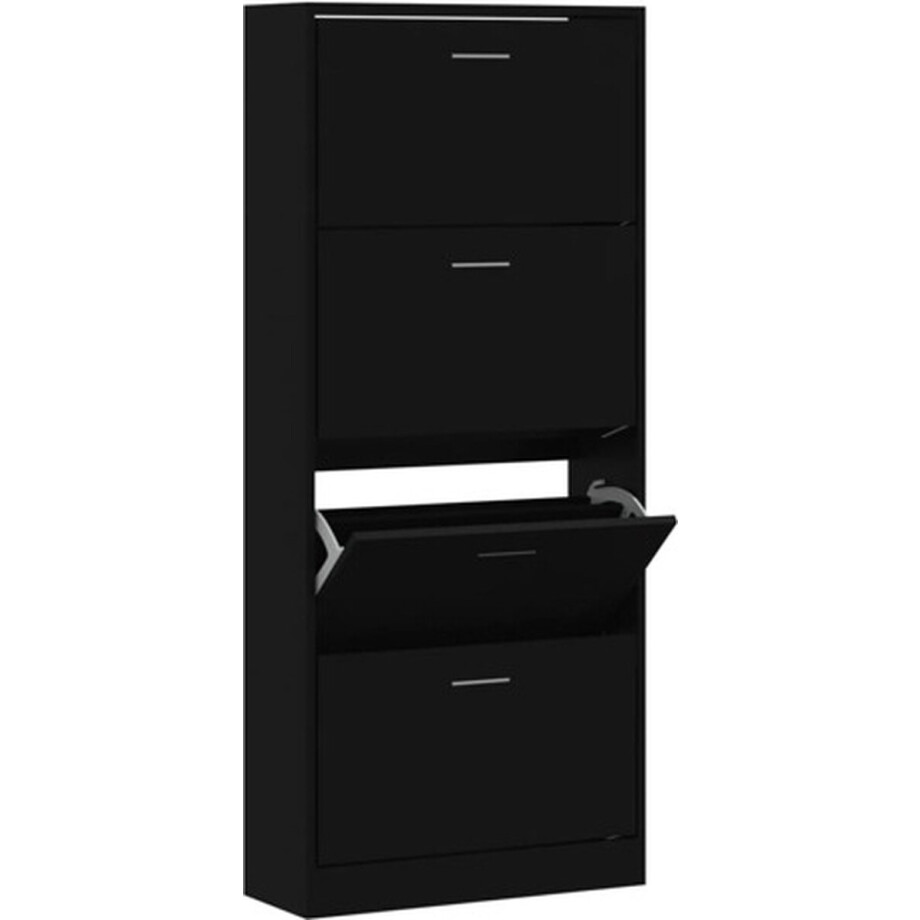 vidaXL - Schoenenkast - 63x24x147 - cm - bewerkt - hout - Zwart vidaXL - Schoenenkast - 63x24x147 - cm - bewerkt - hout - Zwart afbeelding 1