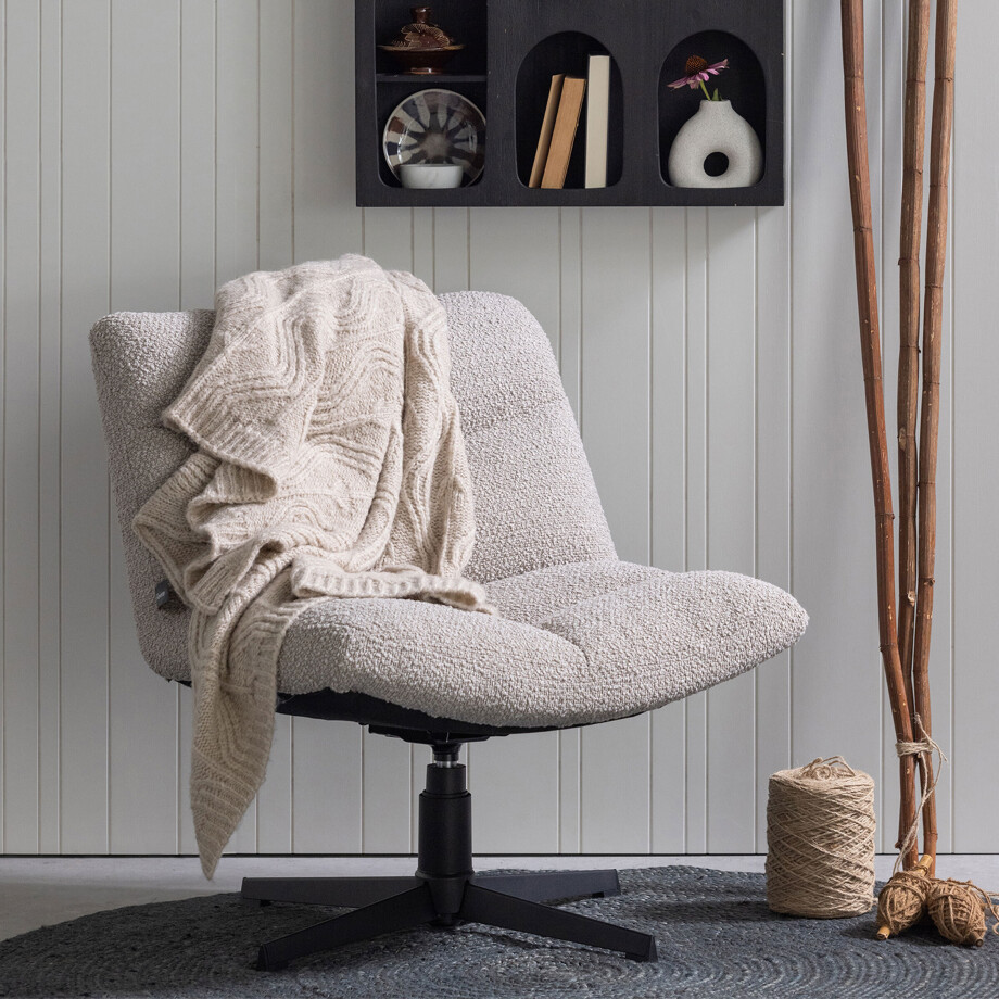 WOOOD Draaifauteuil 'Vinny' Bouclé, kleur Zand afbeelding 1