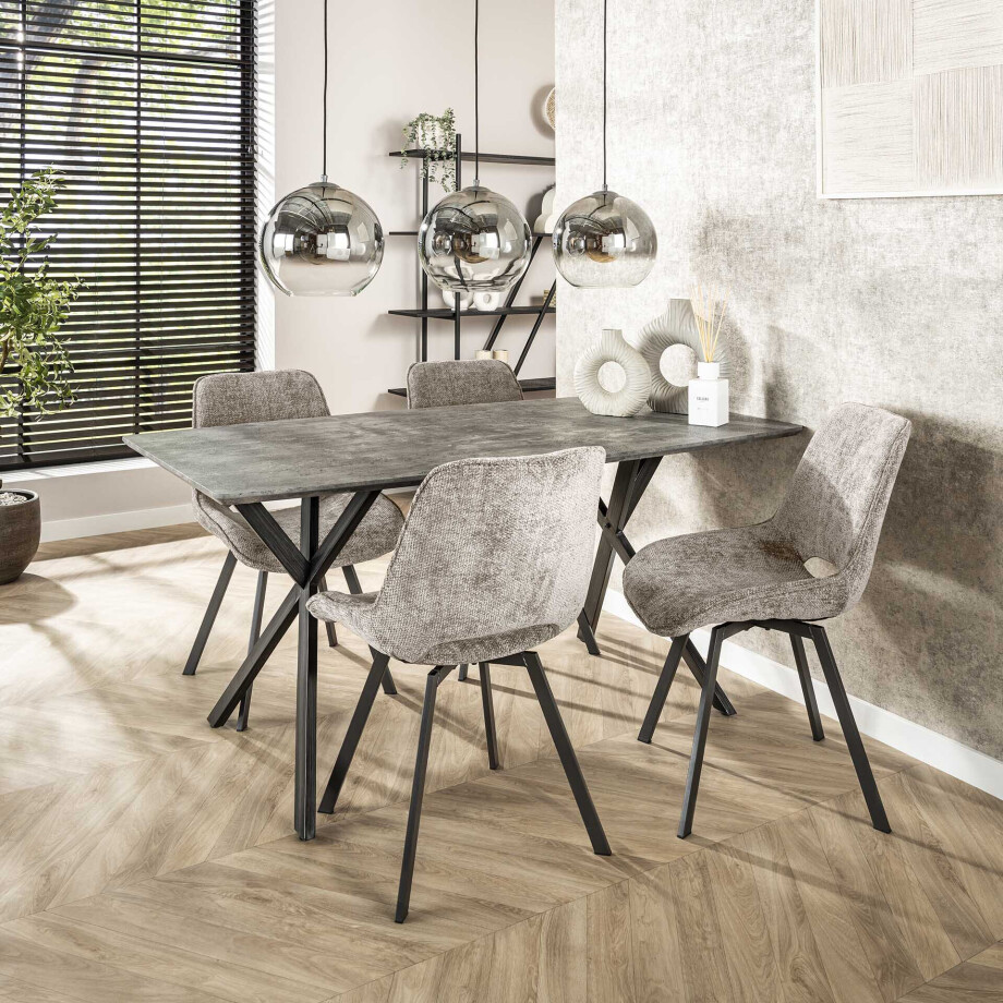 Eettafel 'Lakia' 160 x 90cm, 3D-betonlook, kleur grijs afbeelding 1