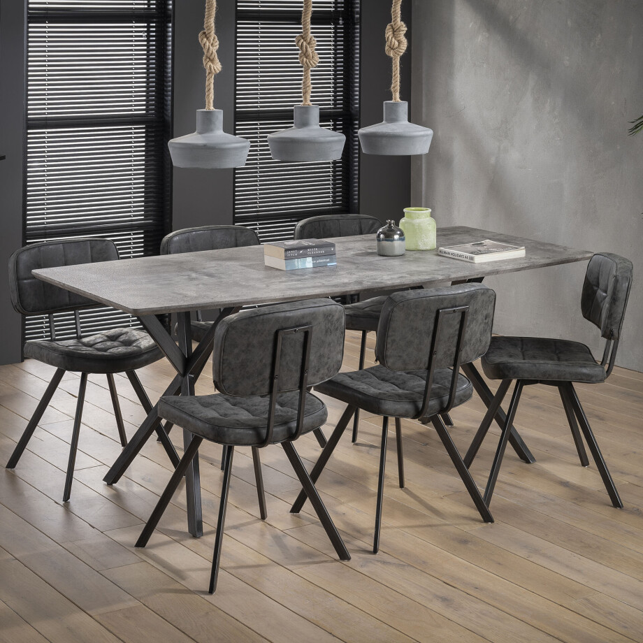 Eettafel 'Lakia' 190 x 90cm, 3D-betonlook, kleur grijs afbeelding 1