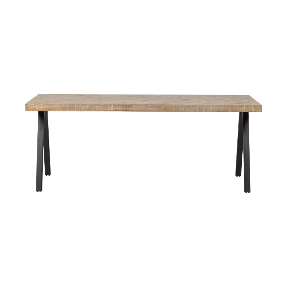 WOOOD Eettafel 'Tablo' Mangohout Visgraat, met 2-standen poot, 180 x 90cm afbeelding 