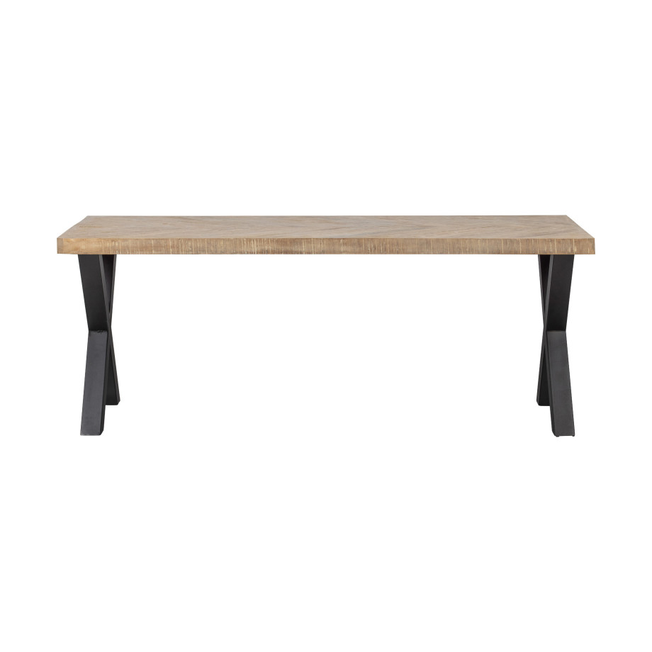 WOOOD Eettafel 'Tablo' Mangohout Visgraat, met X-poot, 180 x 90cm afbeelding 