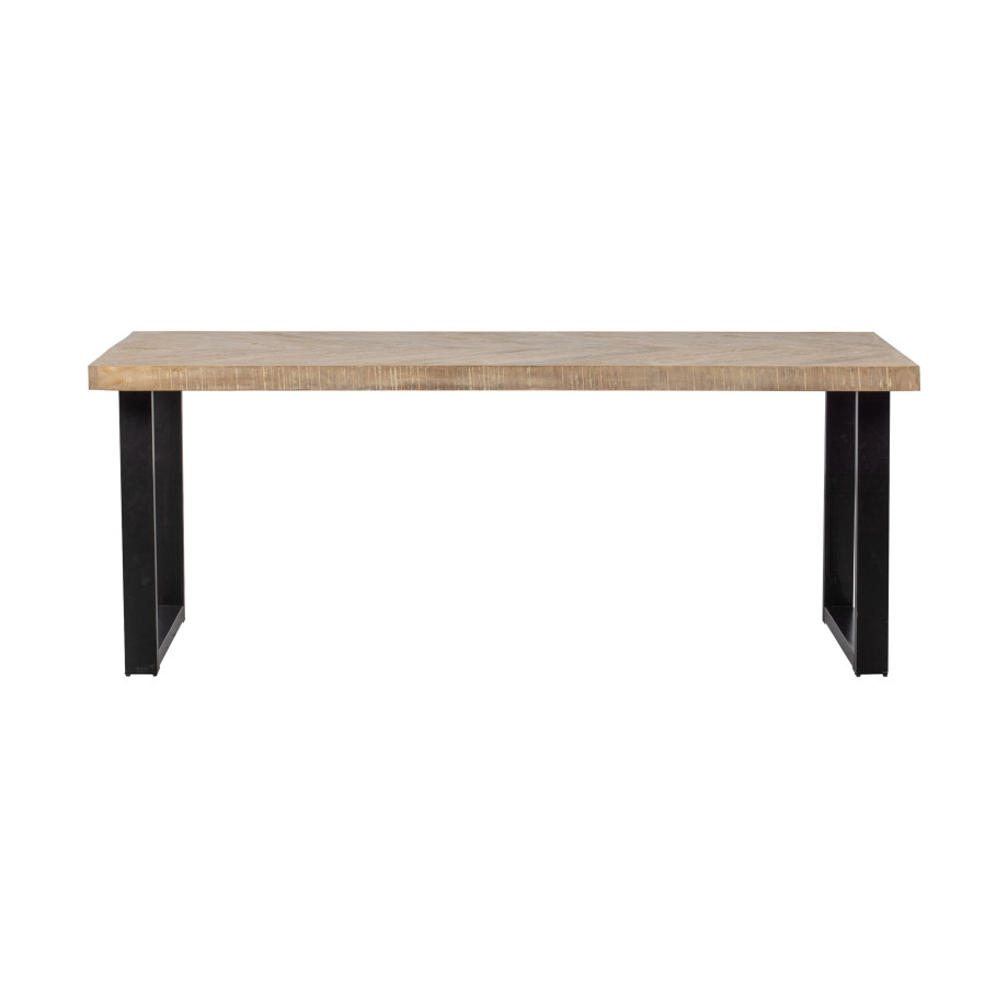 WOOOD Eettafel 'Tablo' Mangohout Visgraat, met U-poot, 180 x 90cm afbeelding 