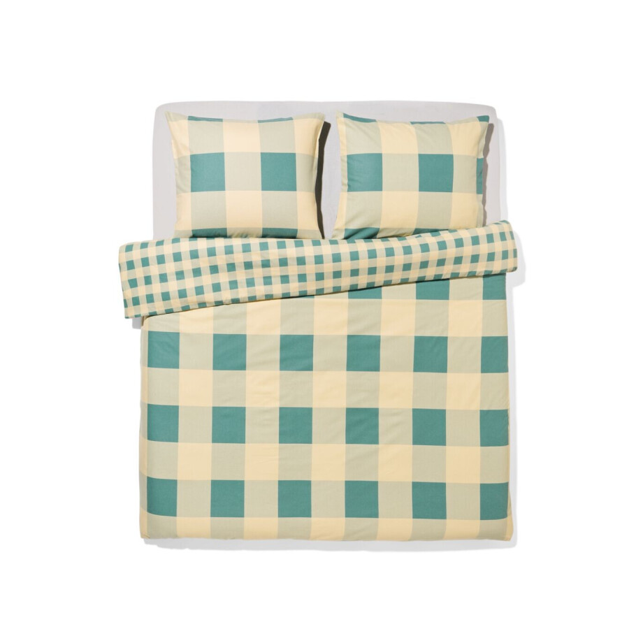 HEMA HEMA Dekbedovertrek 240x200/220cm Flanel Ruiten Groen-beige (groen) afbeelding 1