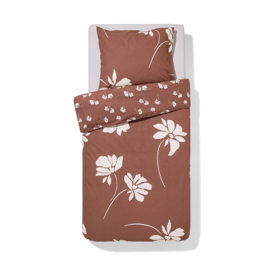 HEMA HEMA Dekbedovertrek 140x200/220cm Zacht Katoen Bloemen (bruin) afbeelding 1