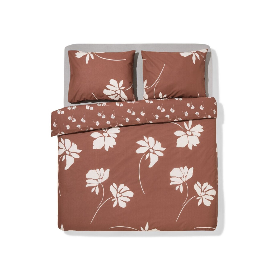 HEMA HEMA Dekbedovertrek 200x200/220cm Zacht Katoen Bloemen (bruin) afbeelding 1