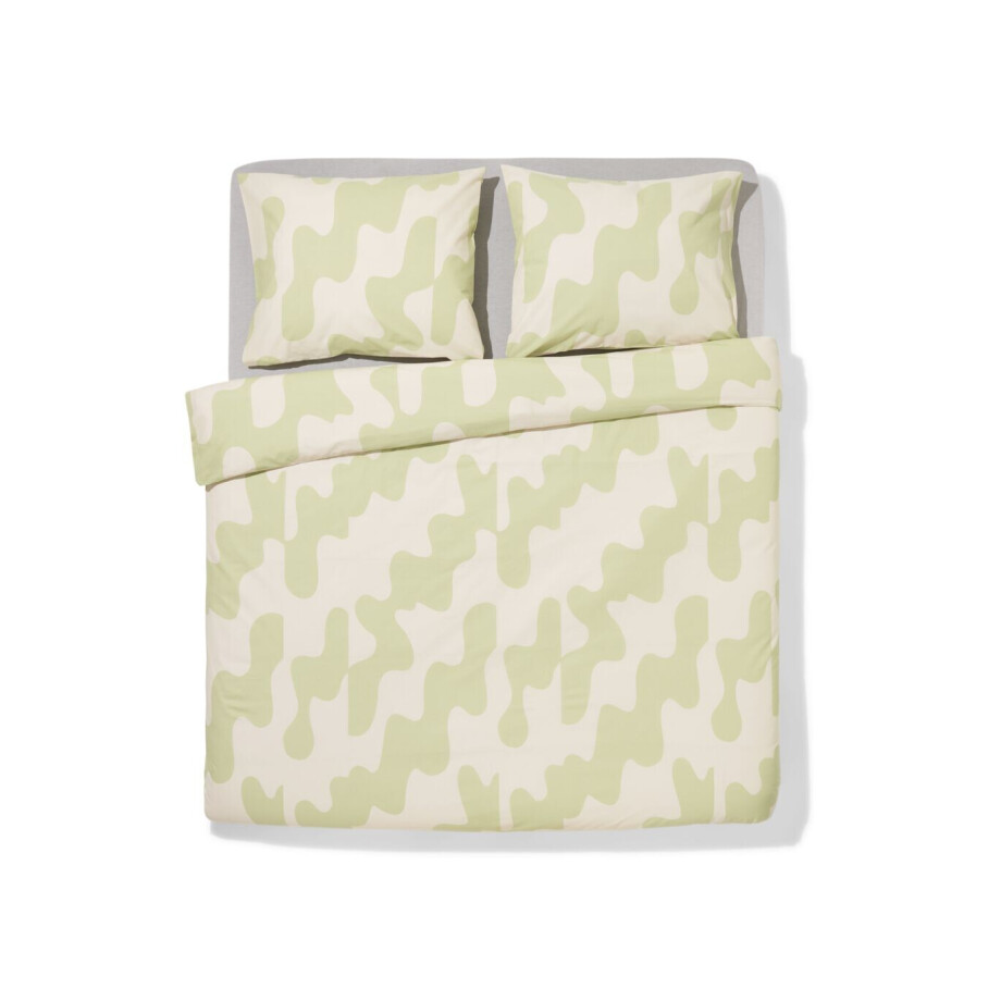 HEMA HEMA Dekbedovertrek 200x200/220cm Zacht Katoen Lijnen (groen) afbeelding 1