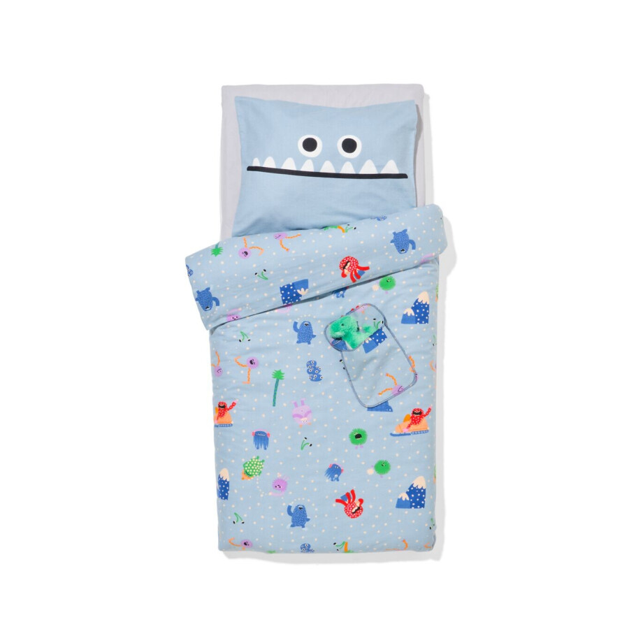 HEMA HEMA Peuterdekbedovertrek 120x150cm Flanel Monsters (blauw) afbeelding 1