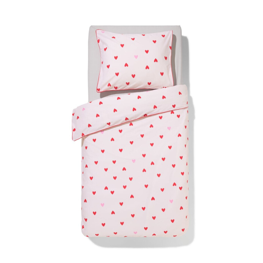 HEMA HEMA Kinderdekbedovertrek 140x200cm Zacht Katoen Hartjes (roze) afbeelding 1