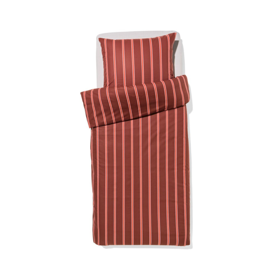 HEMA HEMA Dekbedovertrek 140x200/220cm Zacht Katoen Strepen Bruin (bruin) afbeelding 1