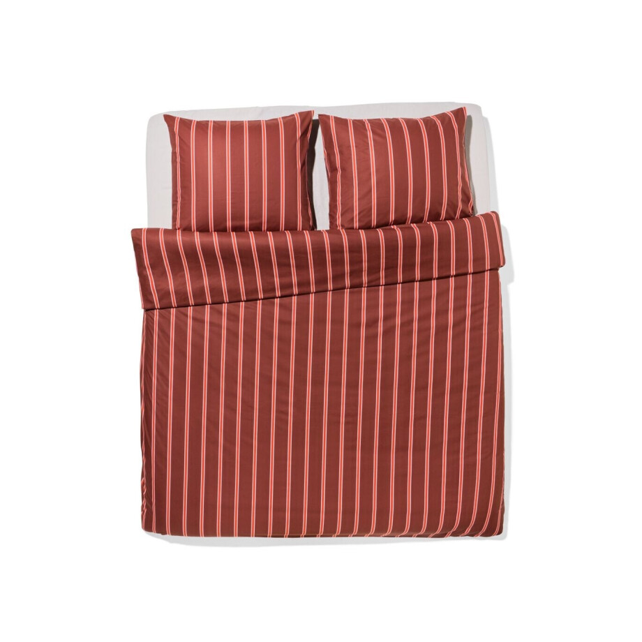 HEMA HEMA Dekbedovertrek 200x200/220cm Zacht Katoen Strepen Bruin (bruin) afbeelding 1