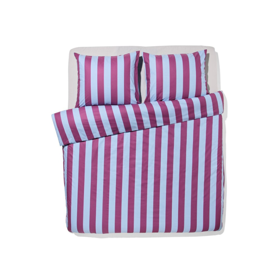 HEMA HEMA Dekbedovertrek 200x200/220cm Zacht Katoen Strepen Blauw-paars (multi) afbeelding 1