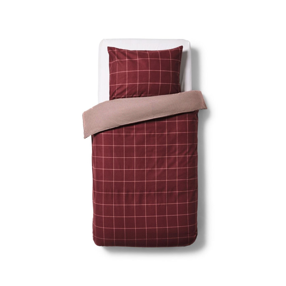 HEMA HEMA Dekbedovertrek 140x200/220cm Flanel Ruiten Bordeaux (donkerrood) afbeelding 1