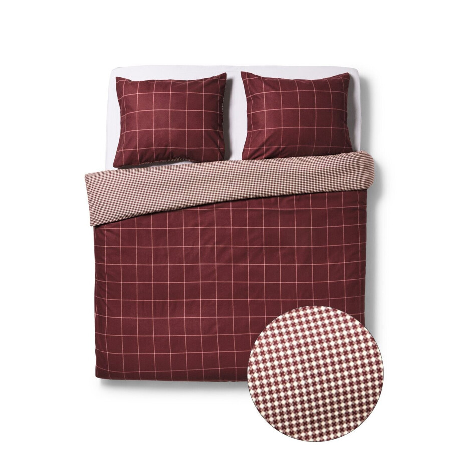 HEMA HEMA Dekbedovertrek 240x200/220cm Flanel Ruiten Bordeaux (donkerrood) afbeelding 1