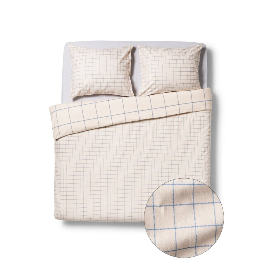 HEMA HEMA Dekbedovertrek 240x200/220cm Flanel Ruiten Blauw (beige) afbeelding 1