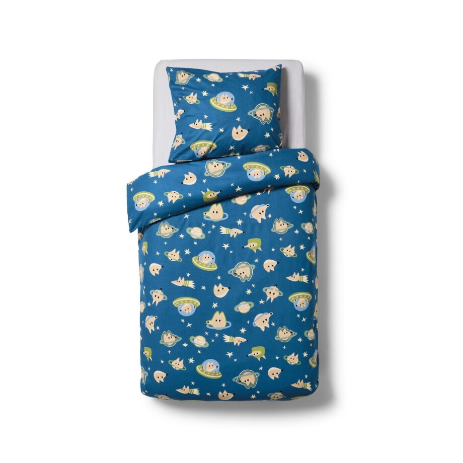 HEMA HEMA Kinderdekbedovertrek 140x200cm Flanel Ruimteschip (blauw) afbeelding 1