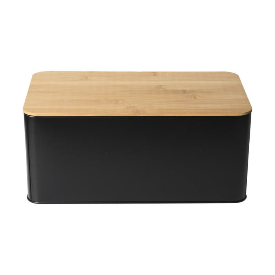 Broodtrommel met plank - zwart - 31x17x14 cm afbeelding 