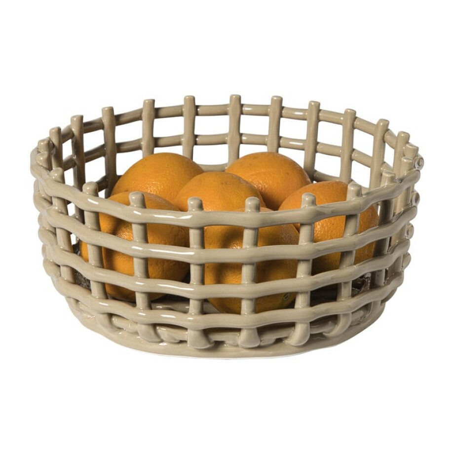 Mand keramiek groot - beige - ø23x11 cm afbeelding 