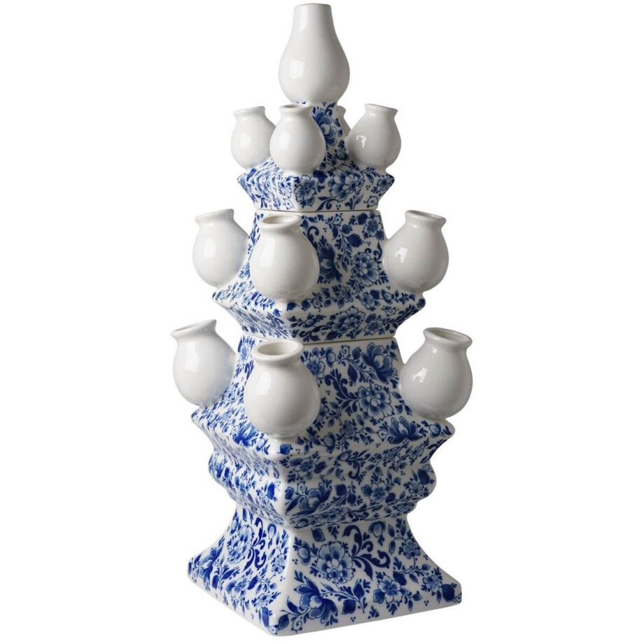Heinen Delfts Blauw - Tulpenvaas XL - 3-delig - Sierlijke bloem - Keramiek - 51 cm afbeelding 1