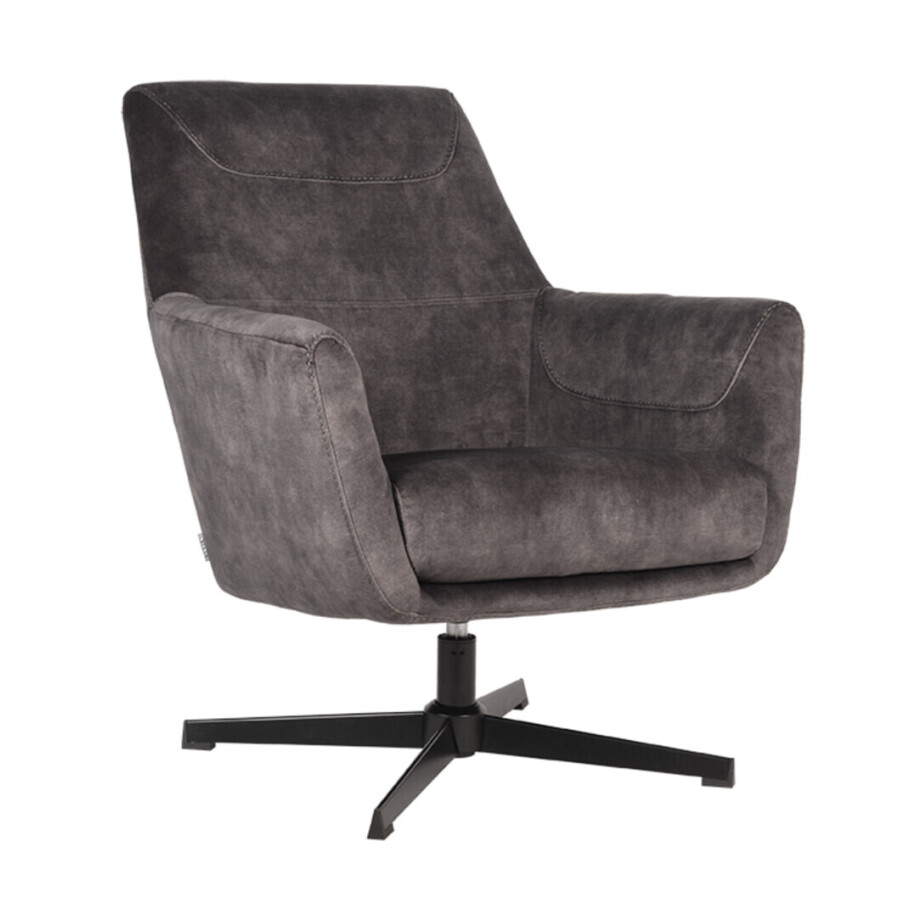 LABEL51 Draaibare Fauteuil 'Toby' Velvet, kleur Antraciet LABEL51 Draaibare Fauteuil 'Toby' Velvet, kleur Antraciet afbeelding 1