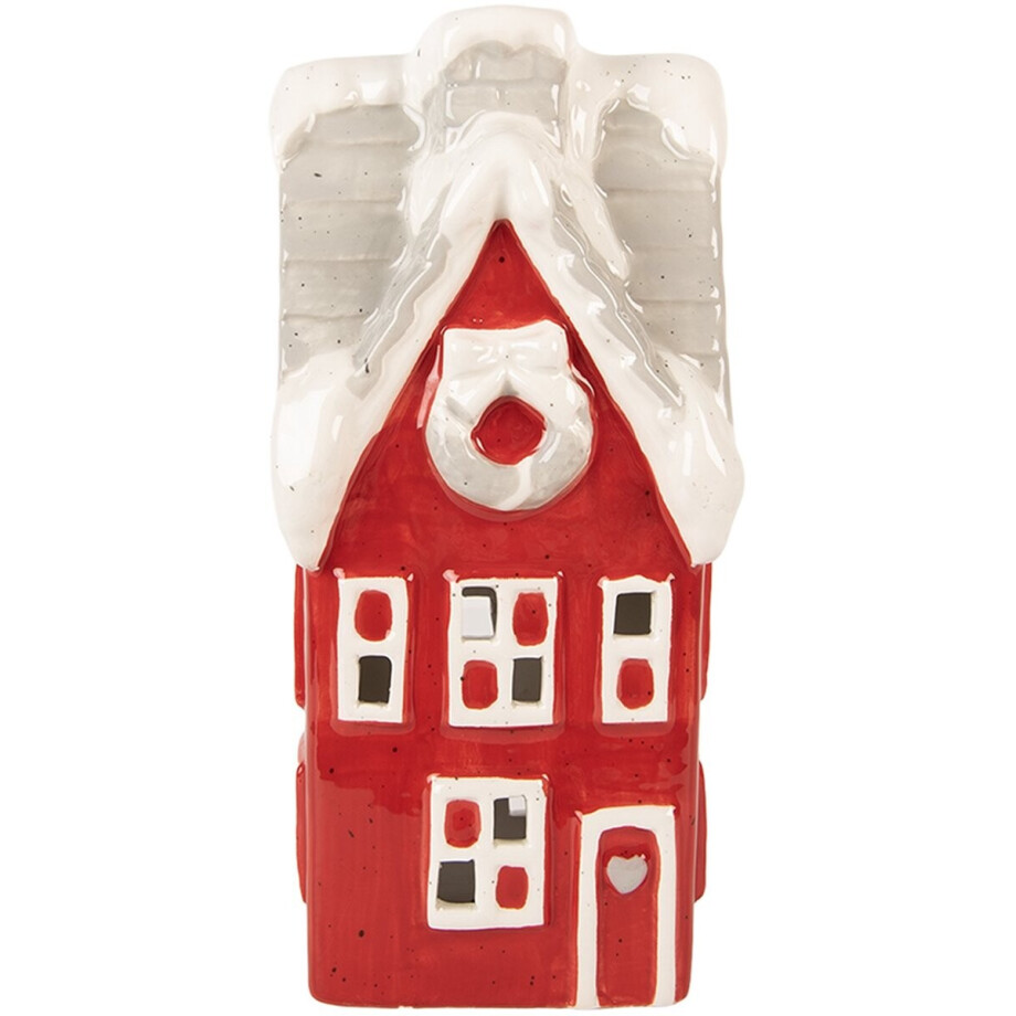 Clayre & Eef Decoratie Huis met LED Huis 11x10x24 cm Rood Keramiek afbeelding 1