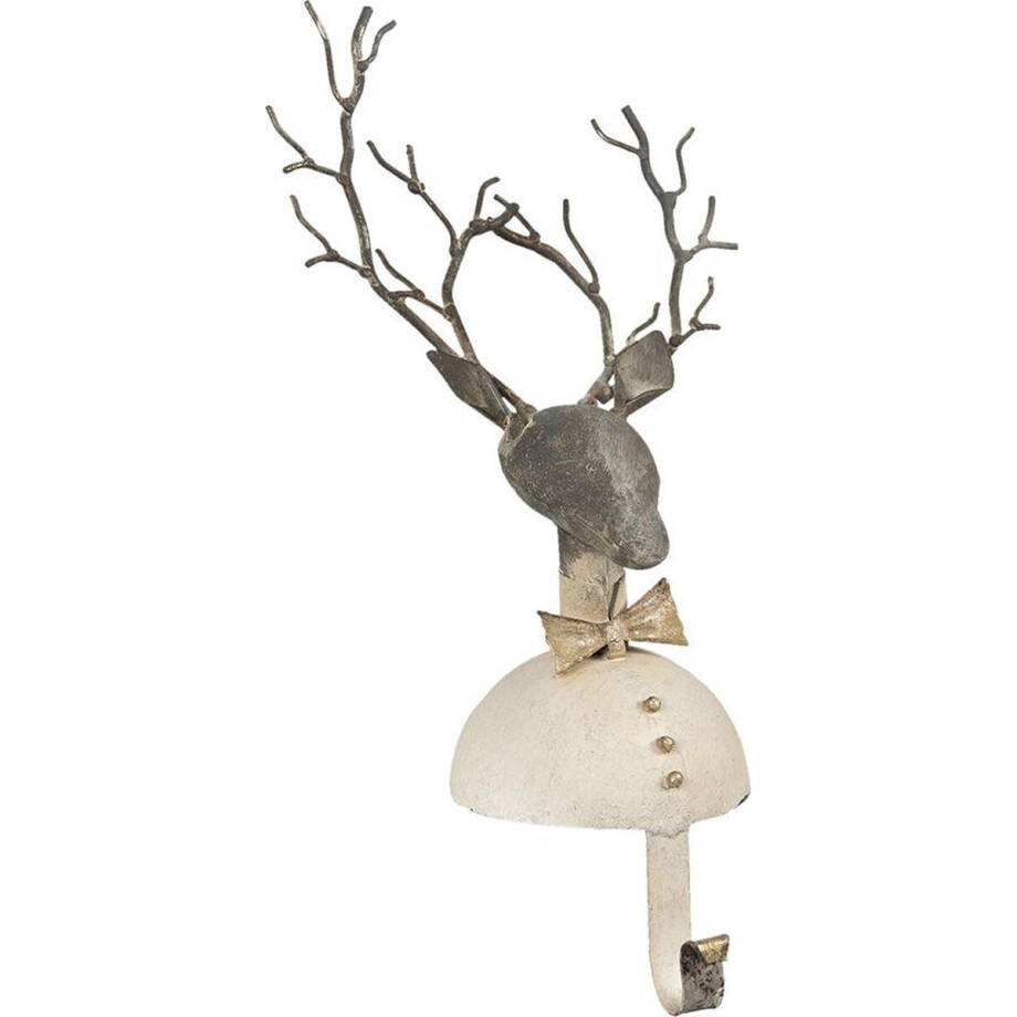 Clayre & Eef Kerstdecoratie Beeld Hert 17*13*33 cm Wit Ijzer Decoratief Figuur Decoratieve Accessoires Kerstdecoratie voor Binnen afbeelding 1
